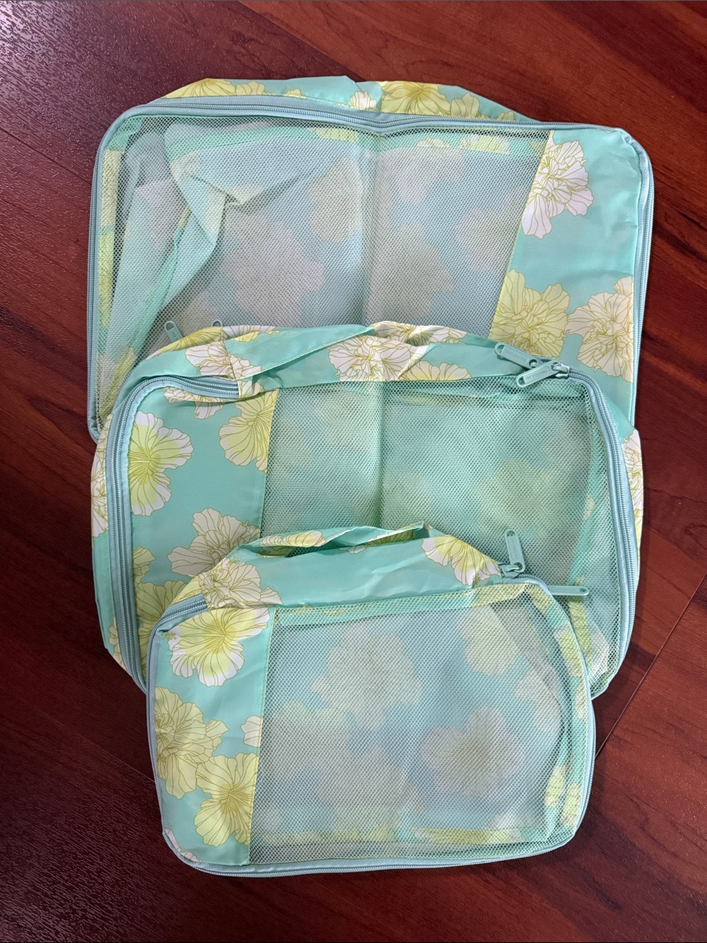 Mint Floral Travel Packing Cubes - Set of 3